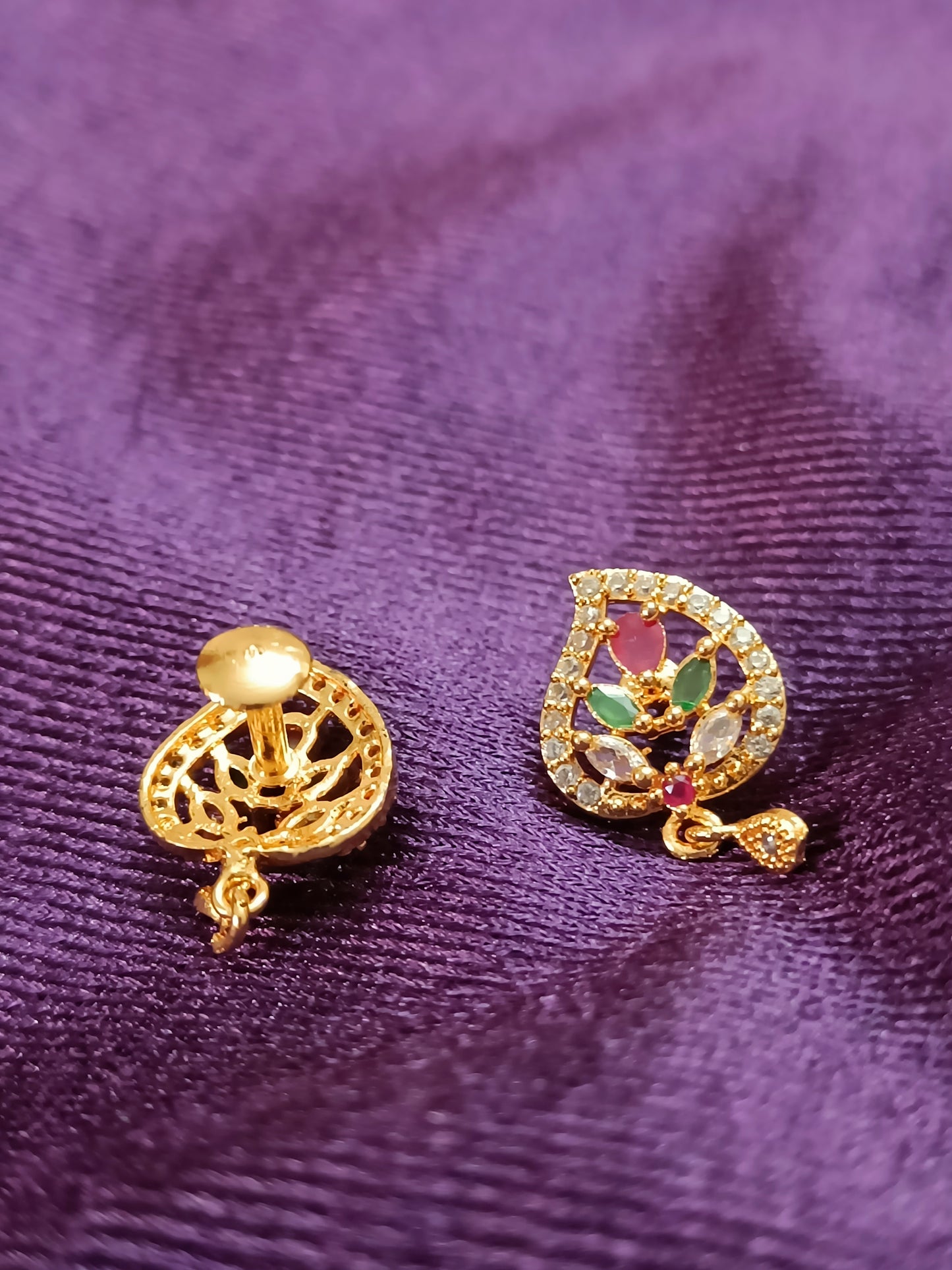 Multicoloured studs with red, green and AD stones