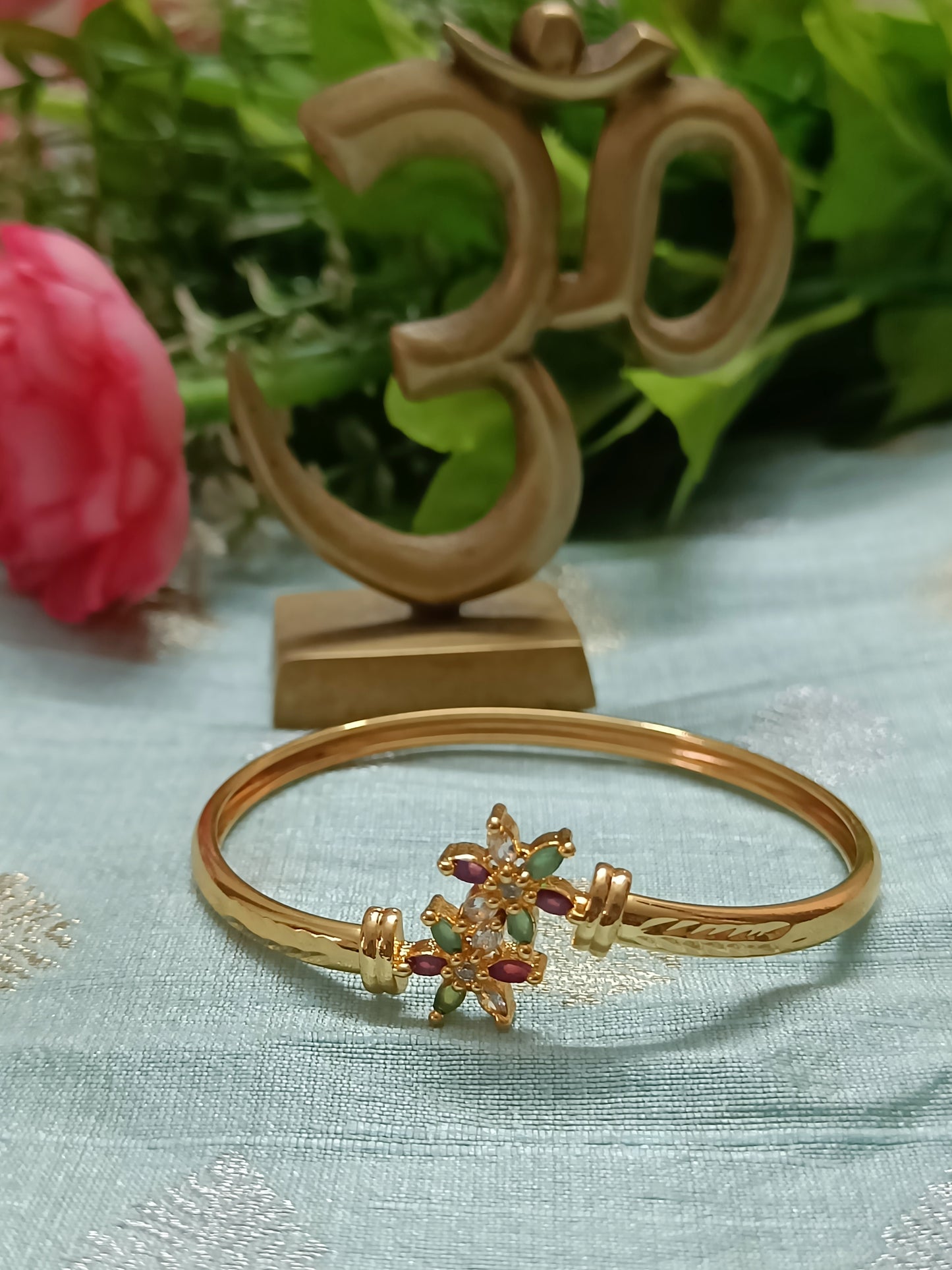 Adjustable Multi-Coloured Stone Kada Bracelet