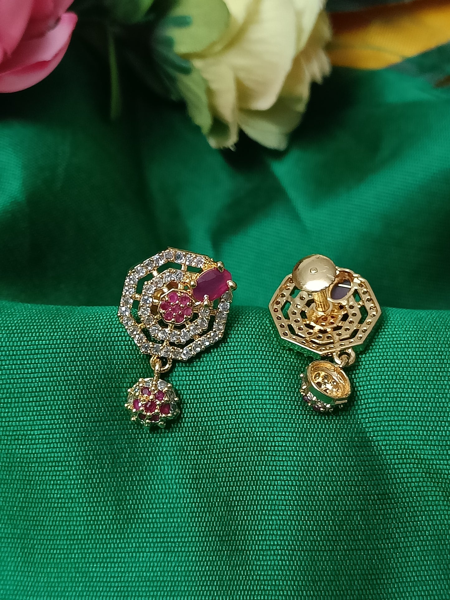 Premium Quality Octagon Shaped AD Earrings