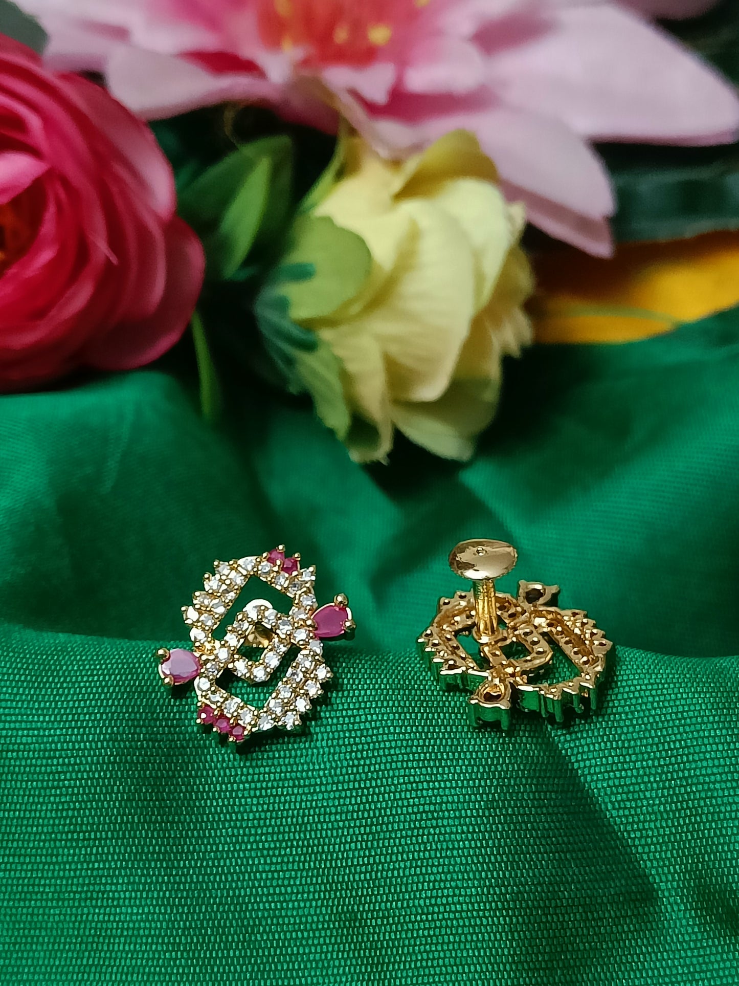 AD Stoned Diamond Shaped Studs