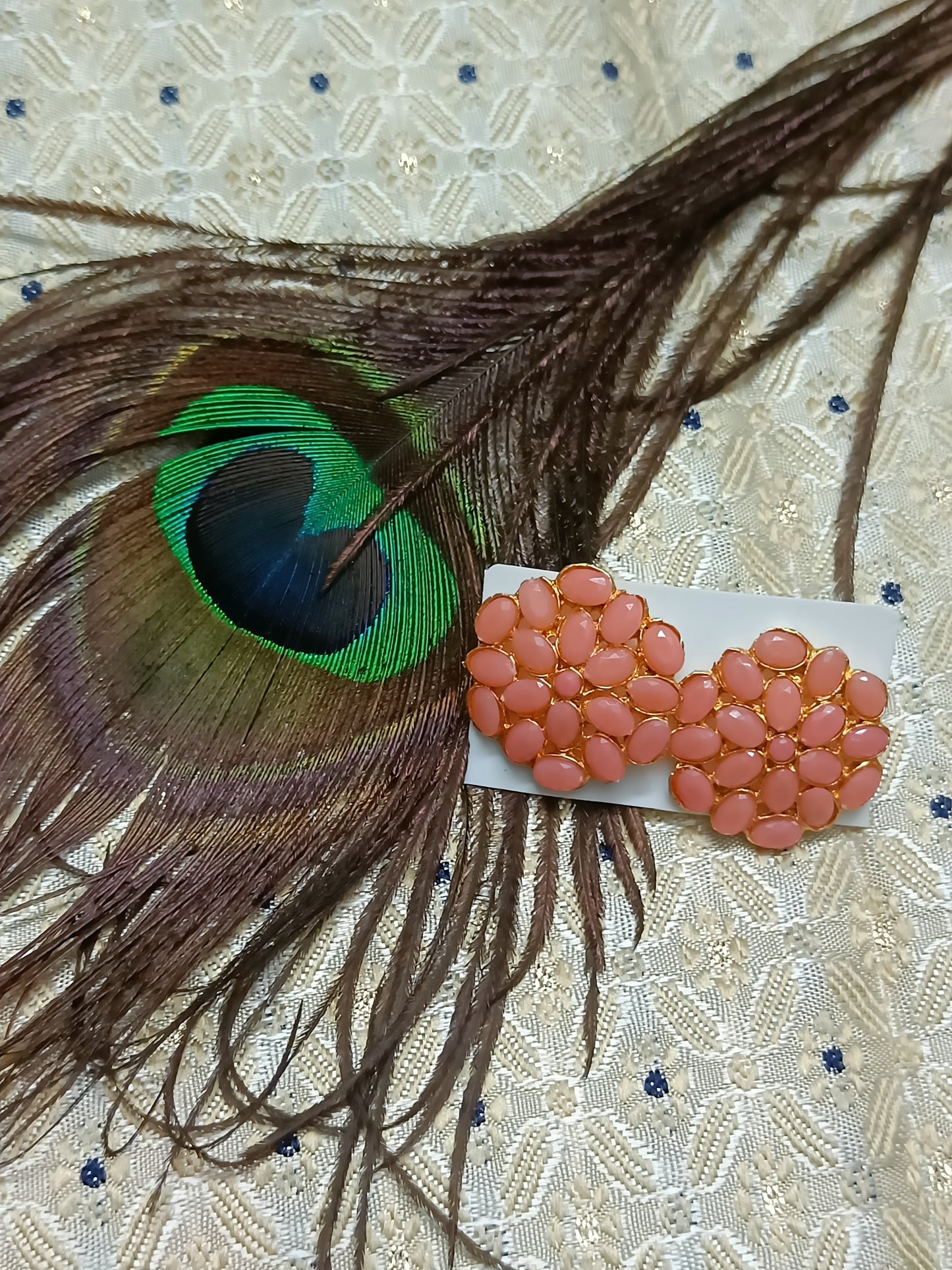 Classy Studs with Peach coloured stones