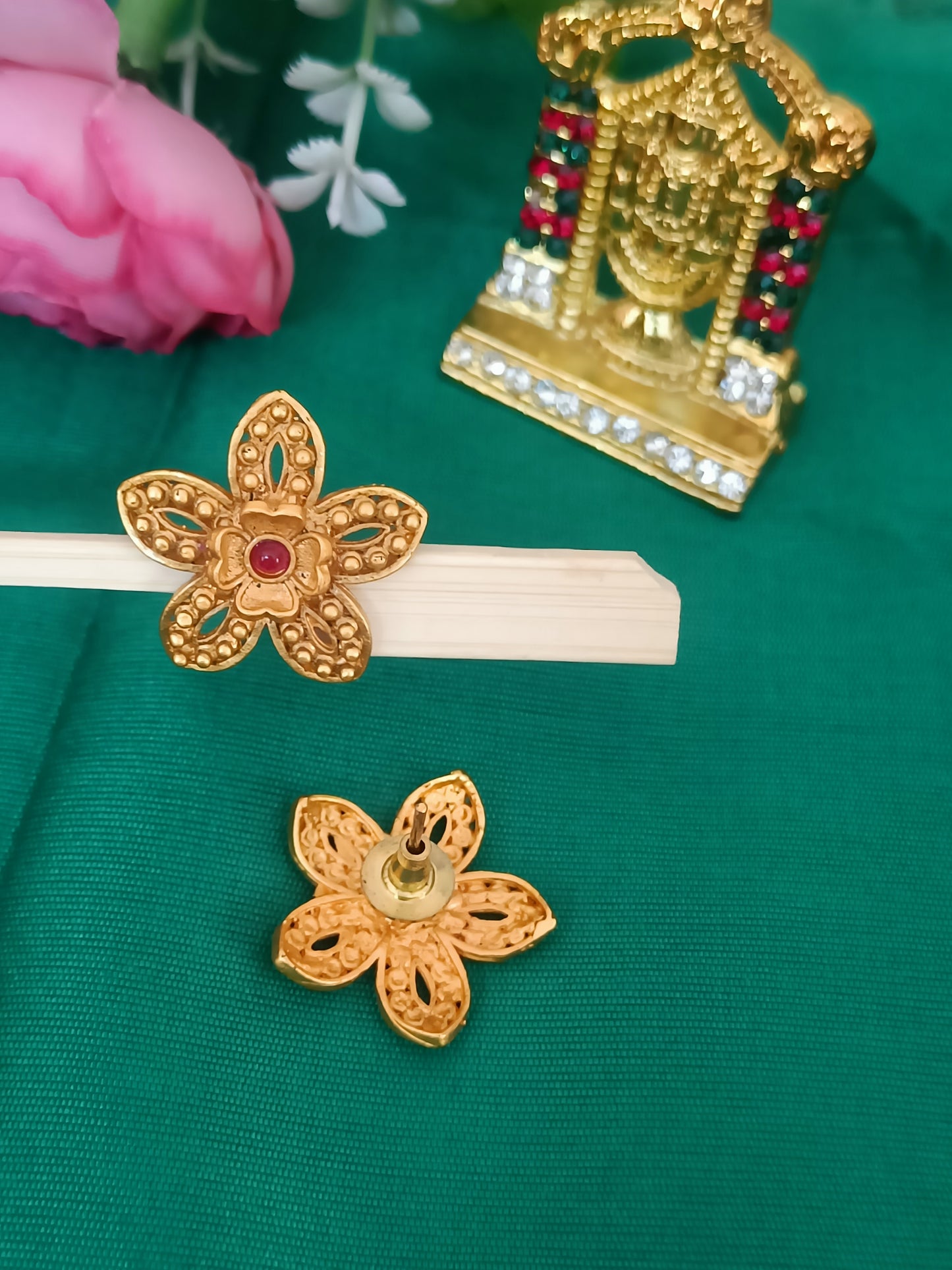 Matt Finish Floral Studs with cutwork Design