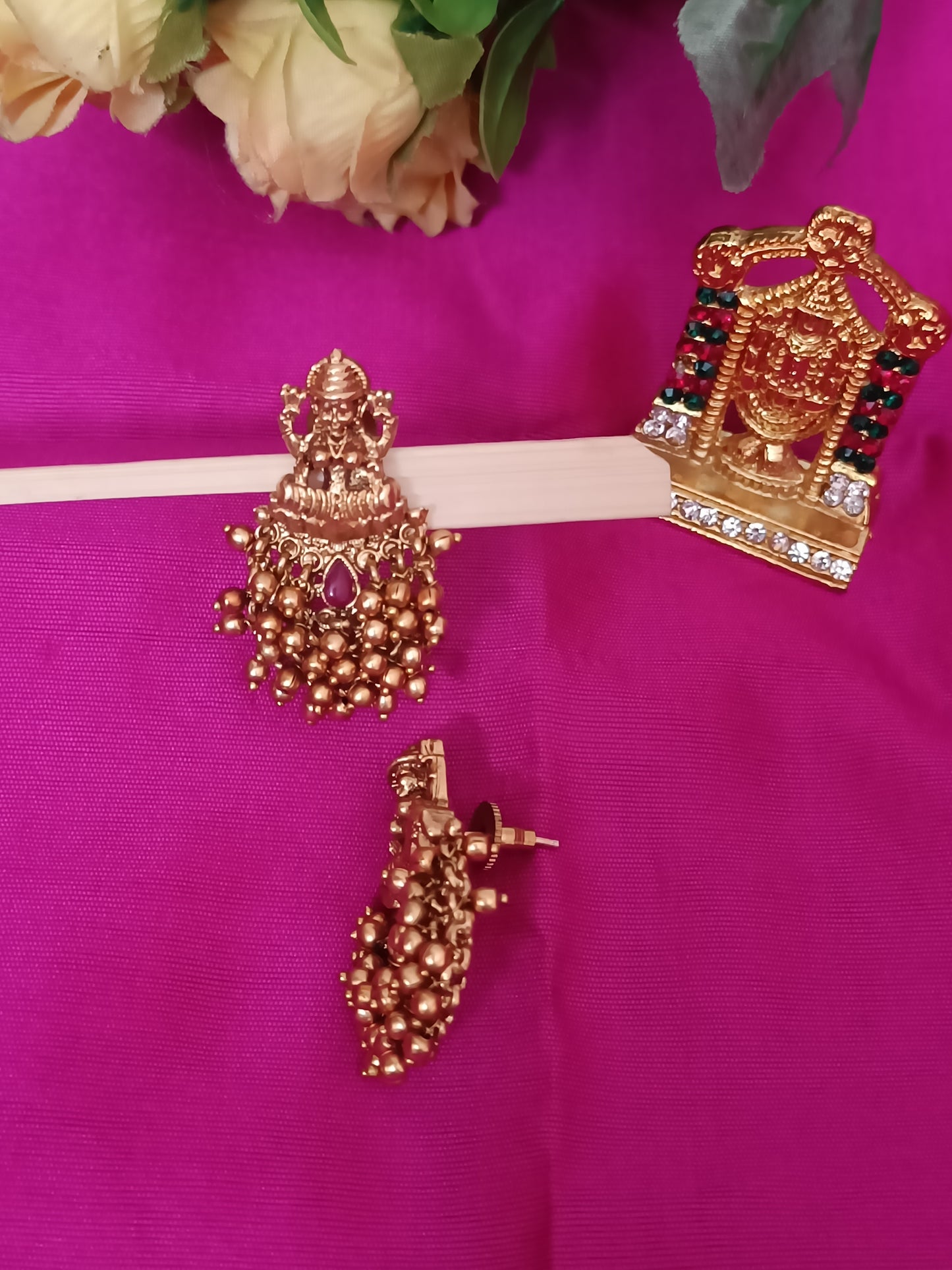 Trendy Lakshmi Danglers With Golden Beads