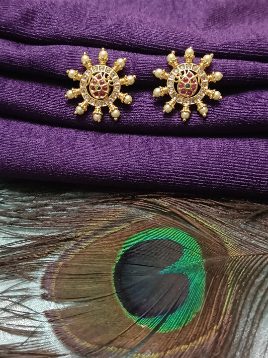 Multi-Coloured Stone Studded Earrings With Pearls