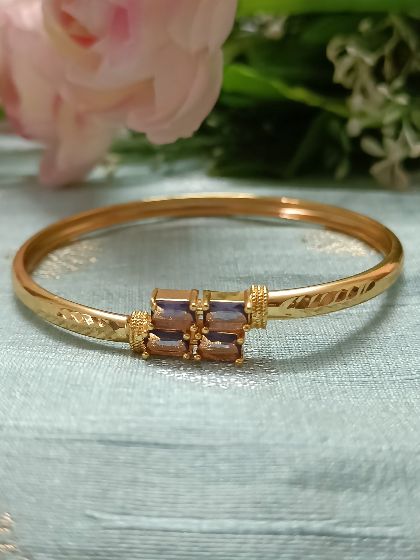 Adjustable Purple Stone Kada Bracelet