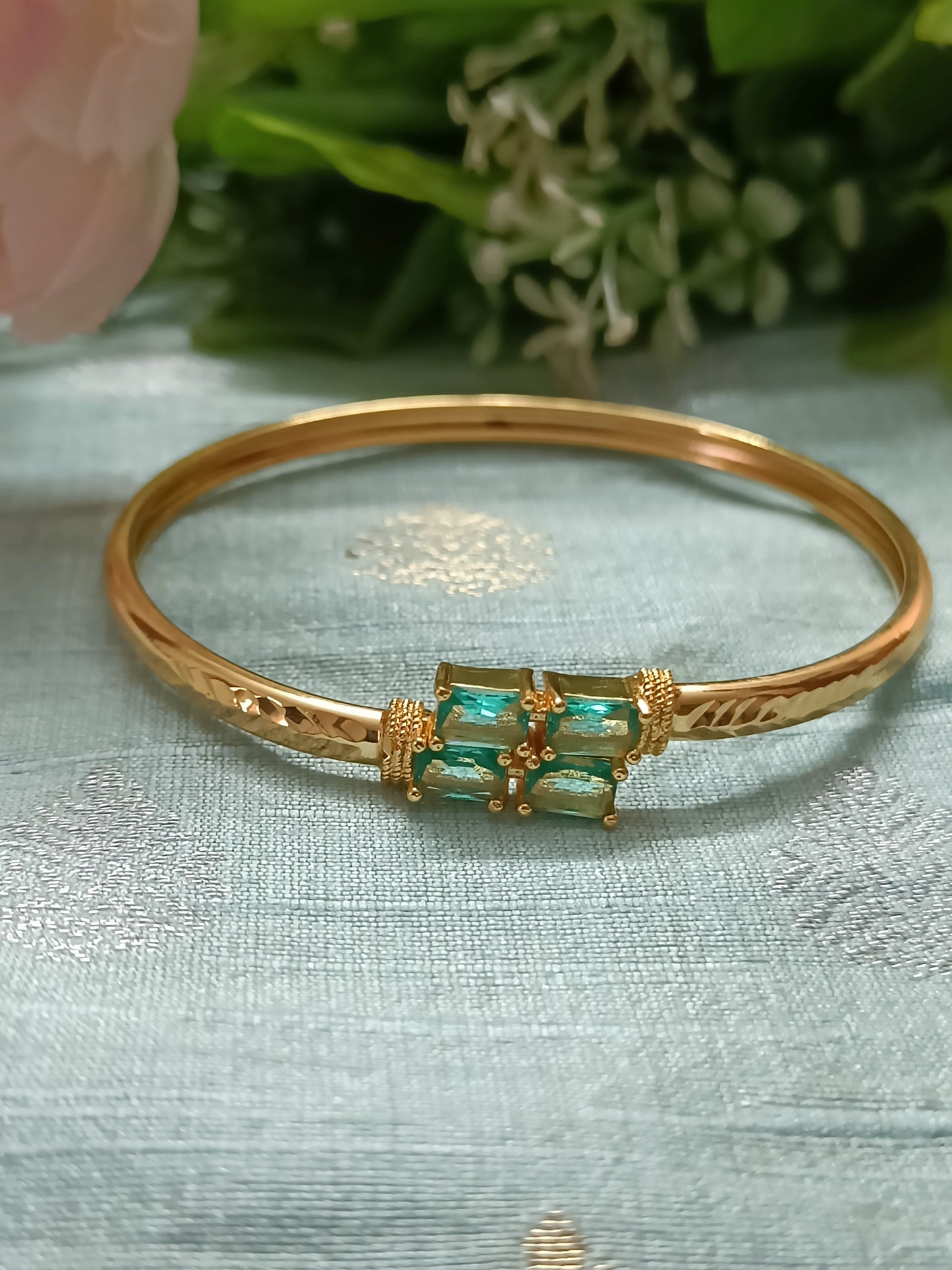 Adjustable Sea Green Stone Kada Bracelet