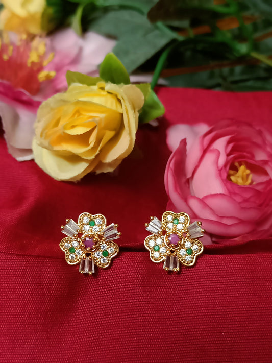 Multi-Coloured AD Stone Stud Earrings