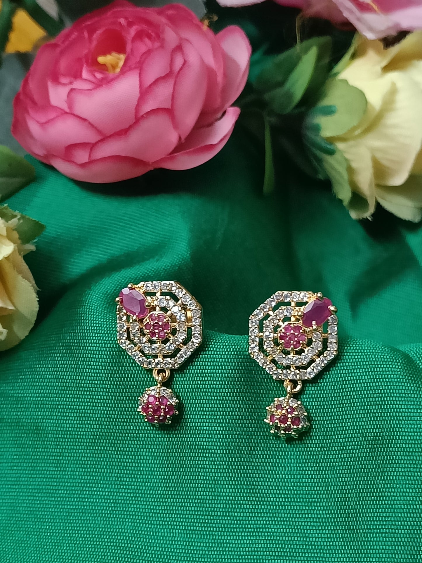 Premium Quality Octagon Shaped AD Earrings