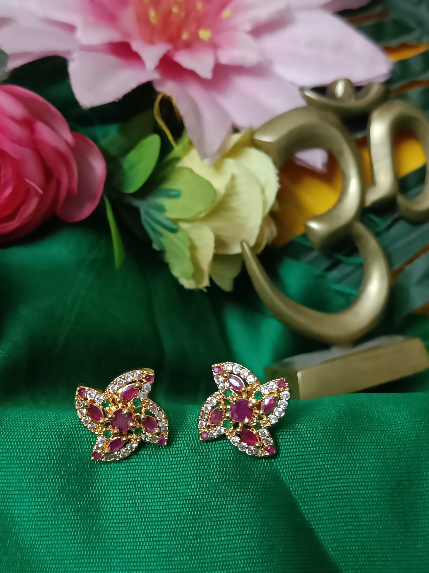 Multi stone floral design stud earrings