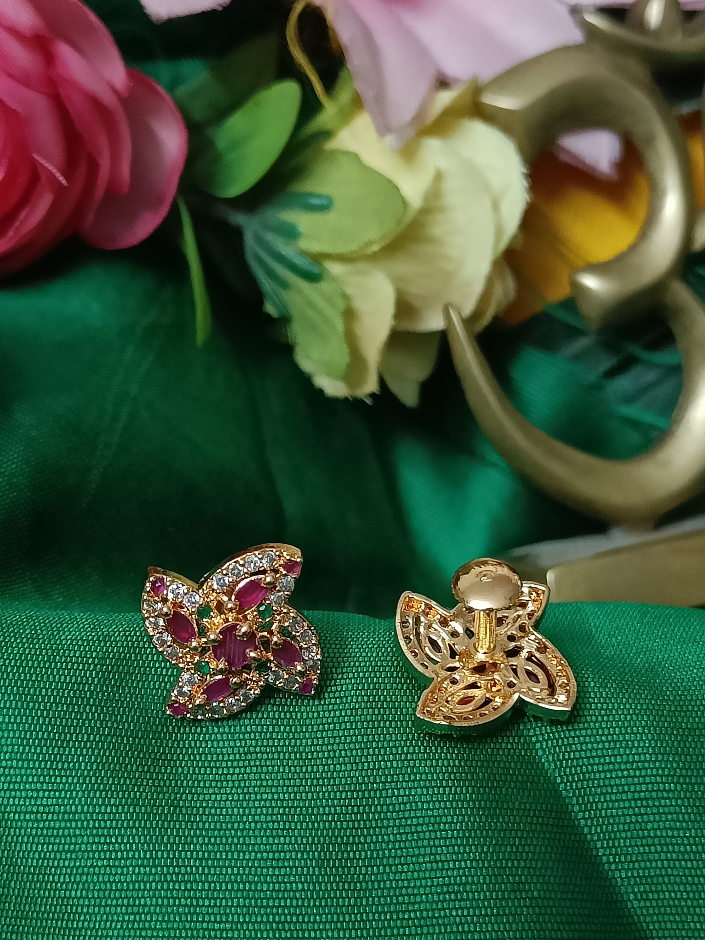 Multi stone floral design stud earrings