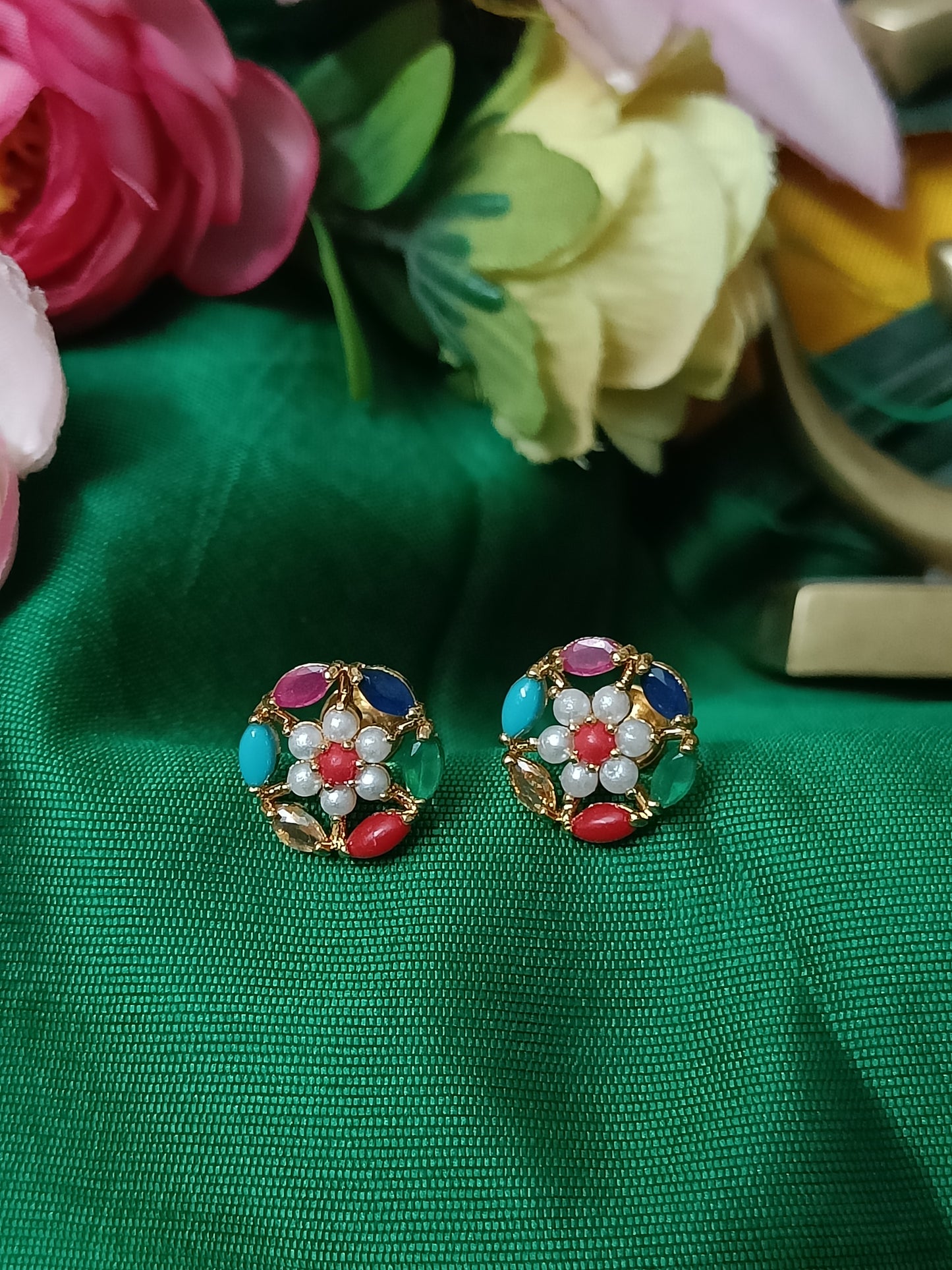 Navratna stud earrings