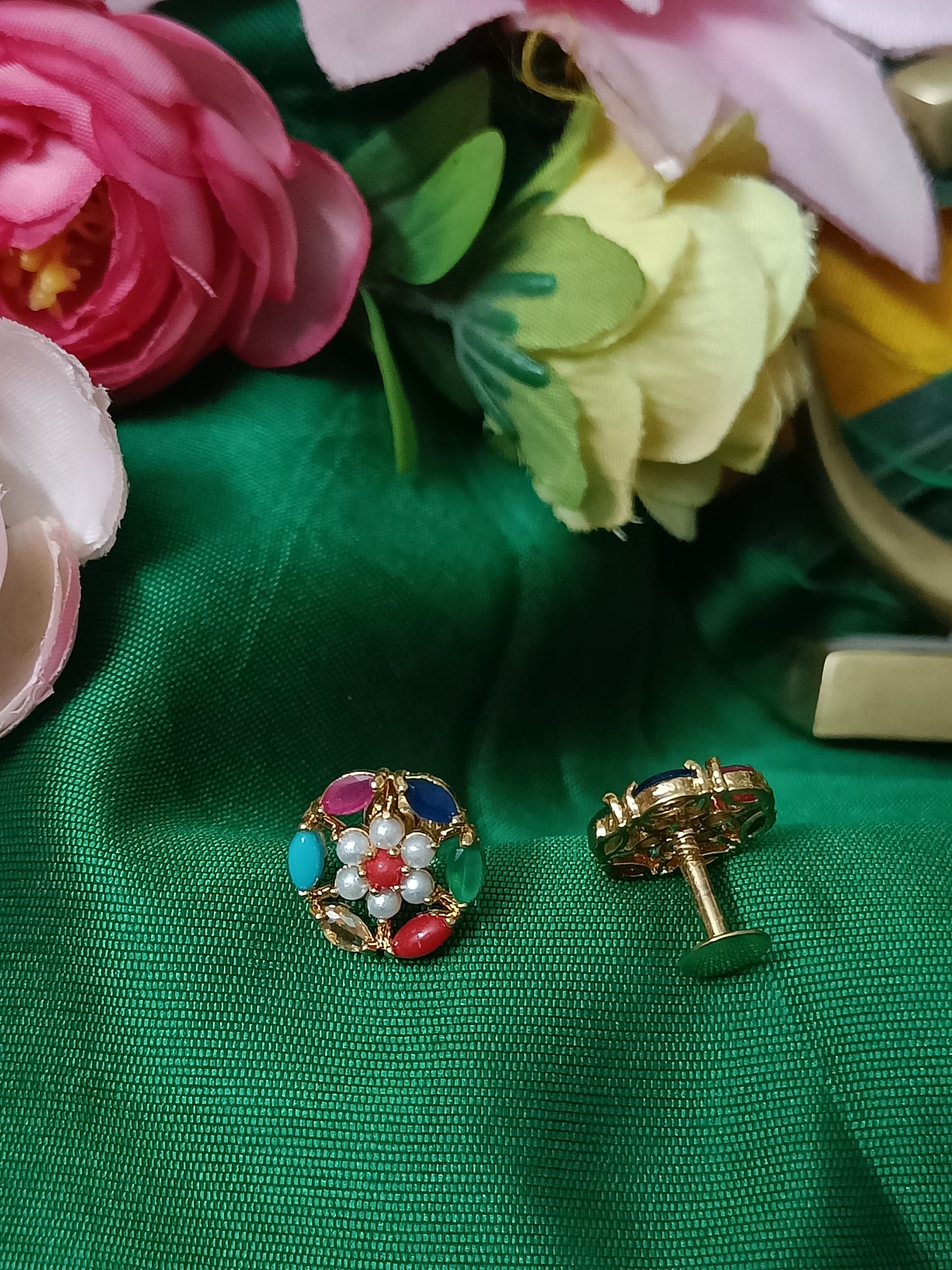 Navratna stud earrings