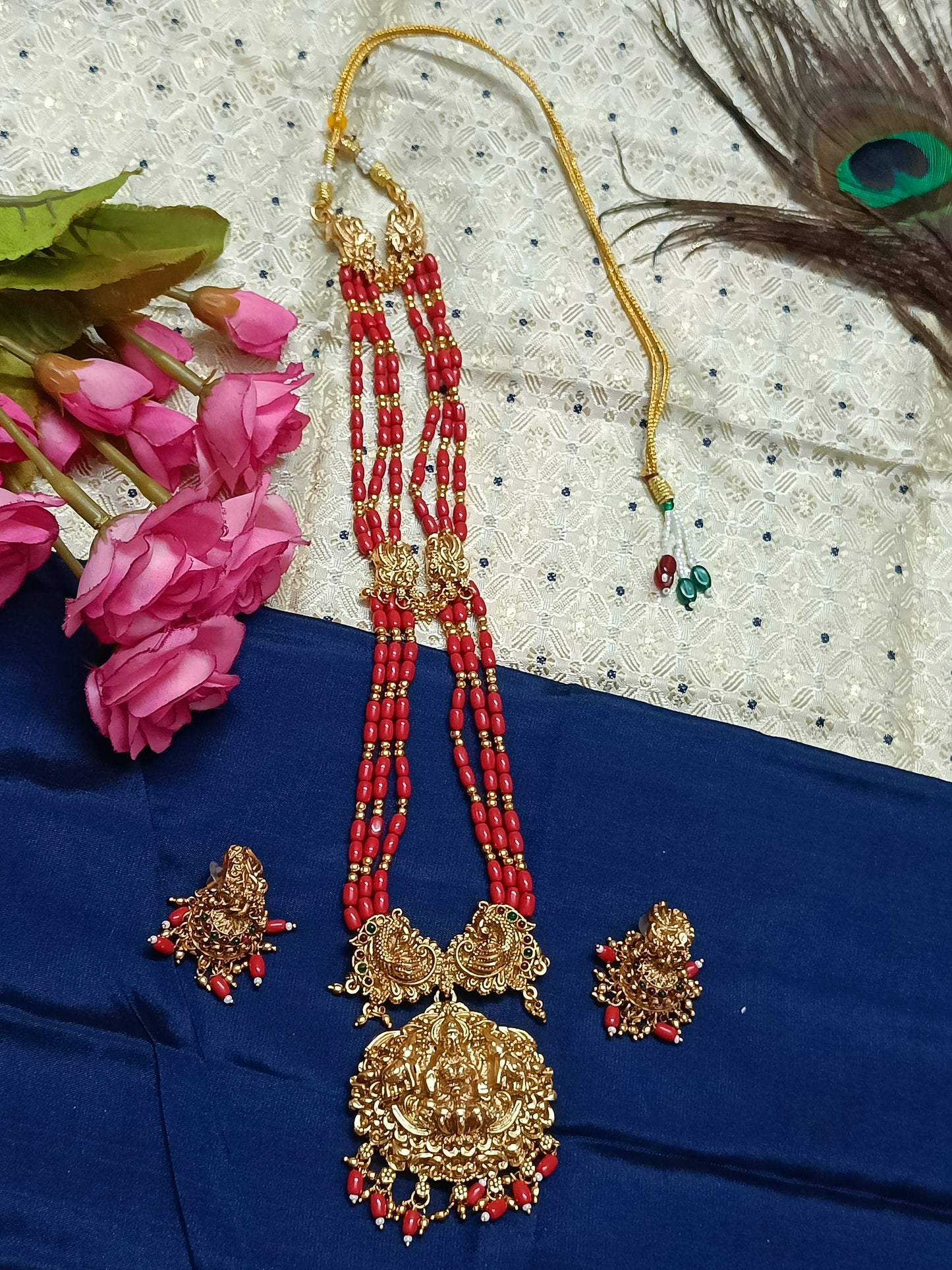 Premium Quality Coral Beads Jewellery Set