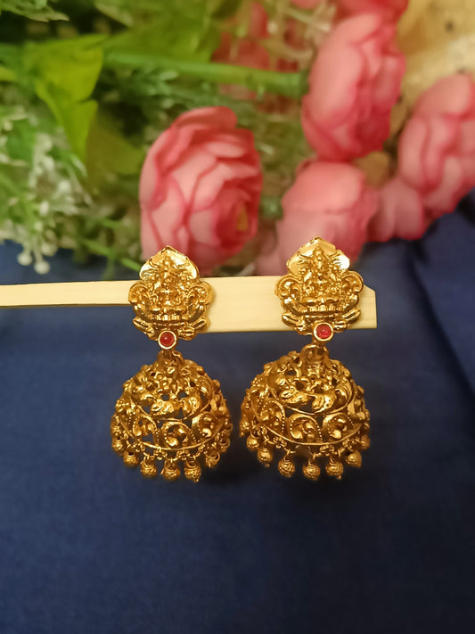 Lakshmi Devi Jhumkas with gold beads hangings