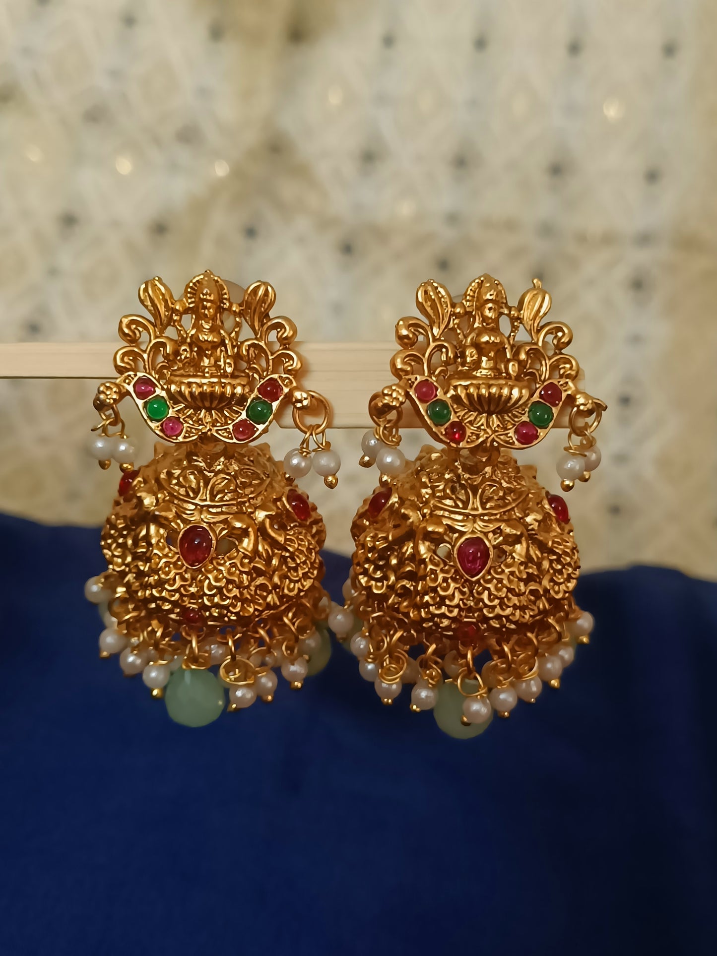 Antique Gold Polish Lakshmi Devi Jhumkas