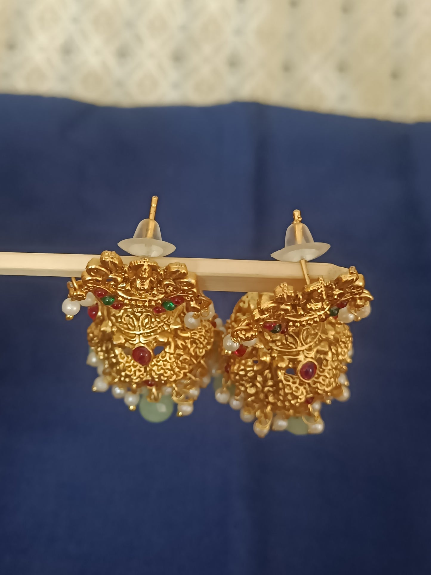 Antique Gold Polish Lakshmi Devi Jhumkas