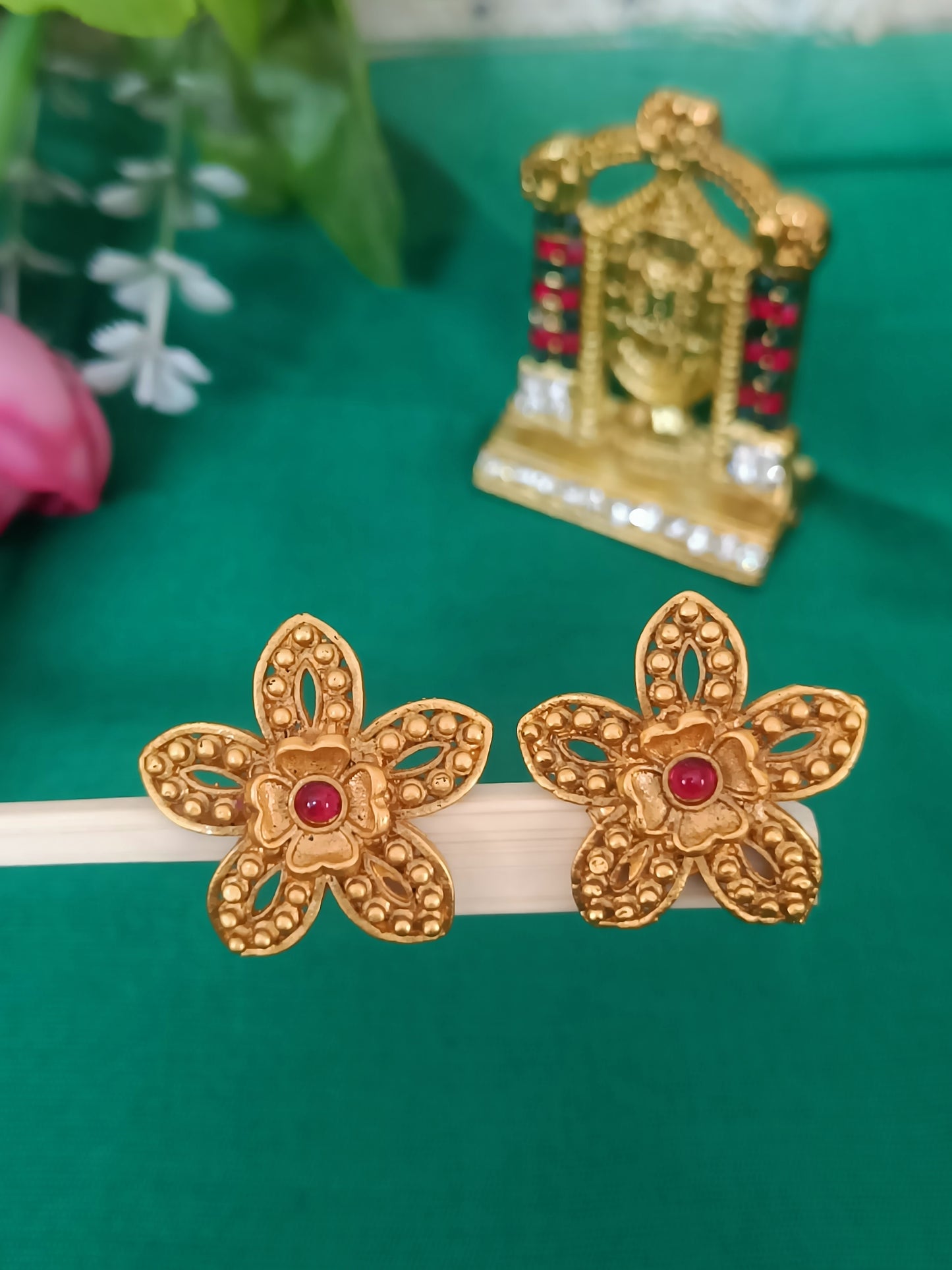 Matt Finish Floral Studs with cutwork Design