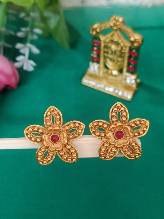 Matt Finish Floral Studs with cutwork Design