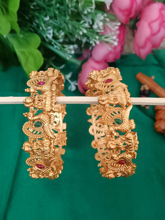 Elegant Matt Finish Lakshmi Peacock Bangle Set