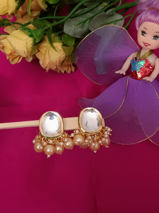 Meenakari Kundan Studs with Pearl Hangings