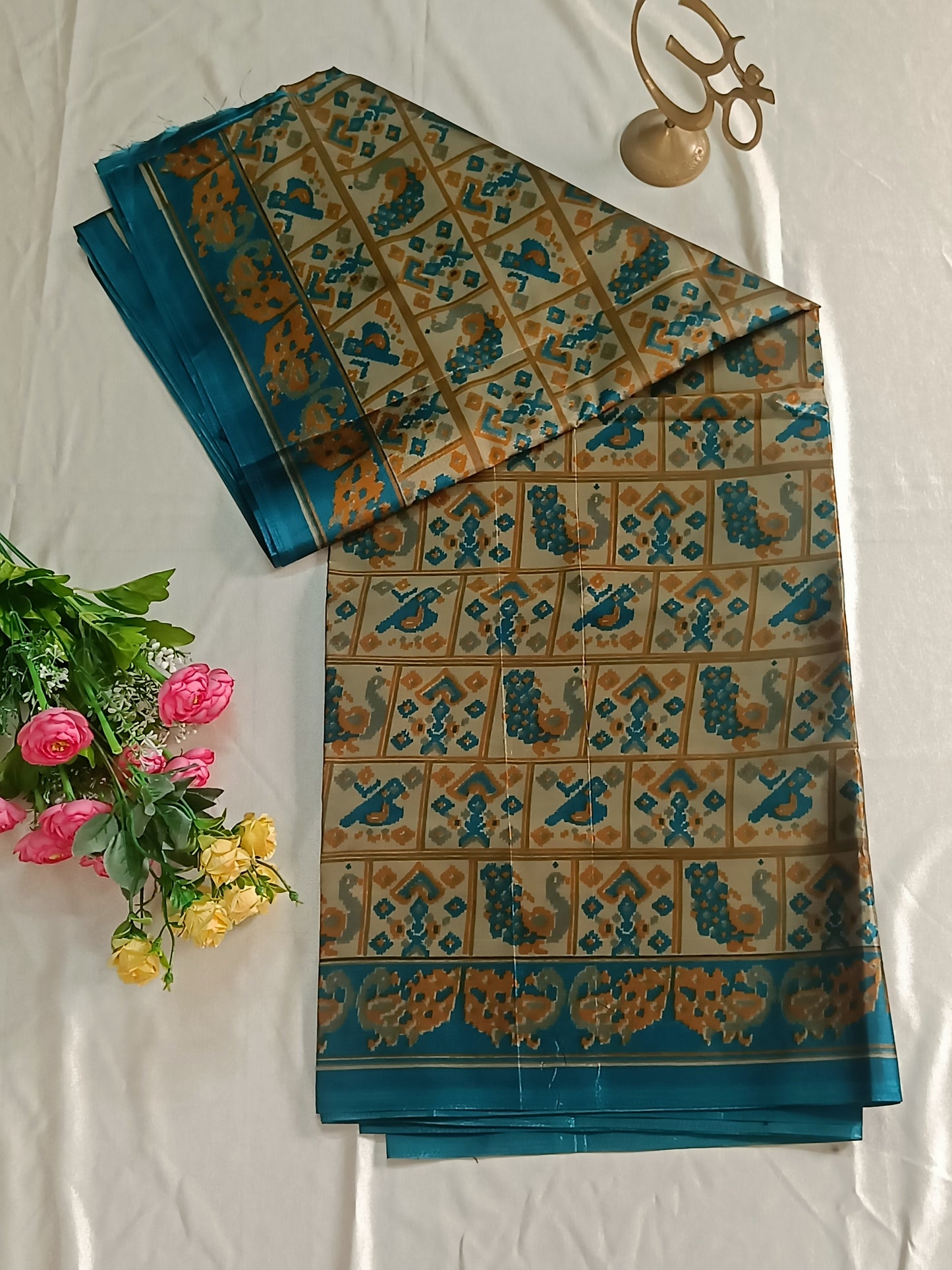Rama green Ikkat art silk saree (Cotton-Silk)