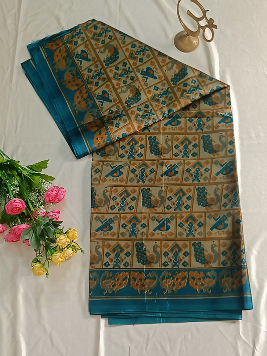 Rama green Ikkat art silk saree (Cotton-Silk)
