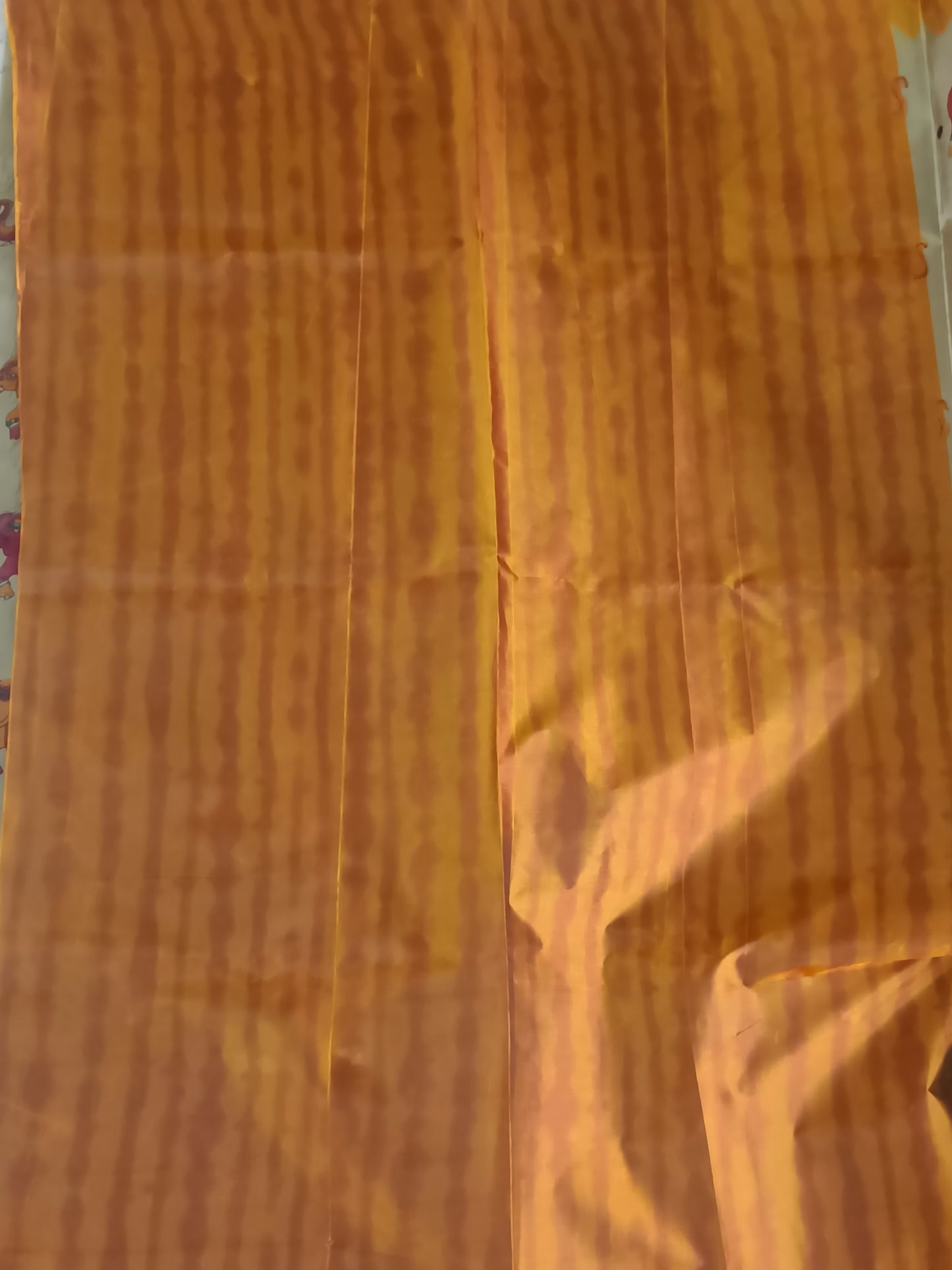 Grey colour elephant print saree with mustard border (Cotton-Silk)