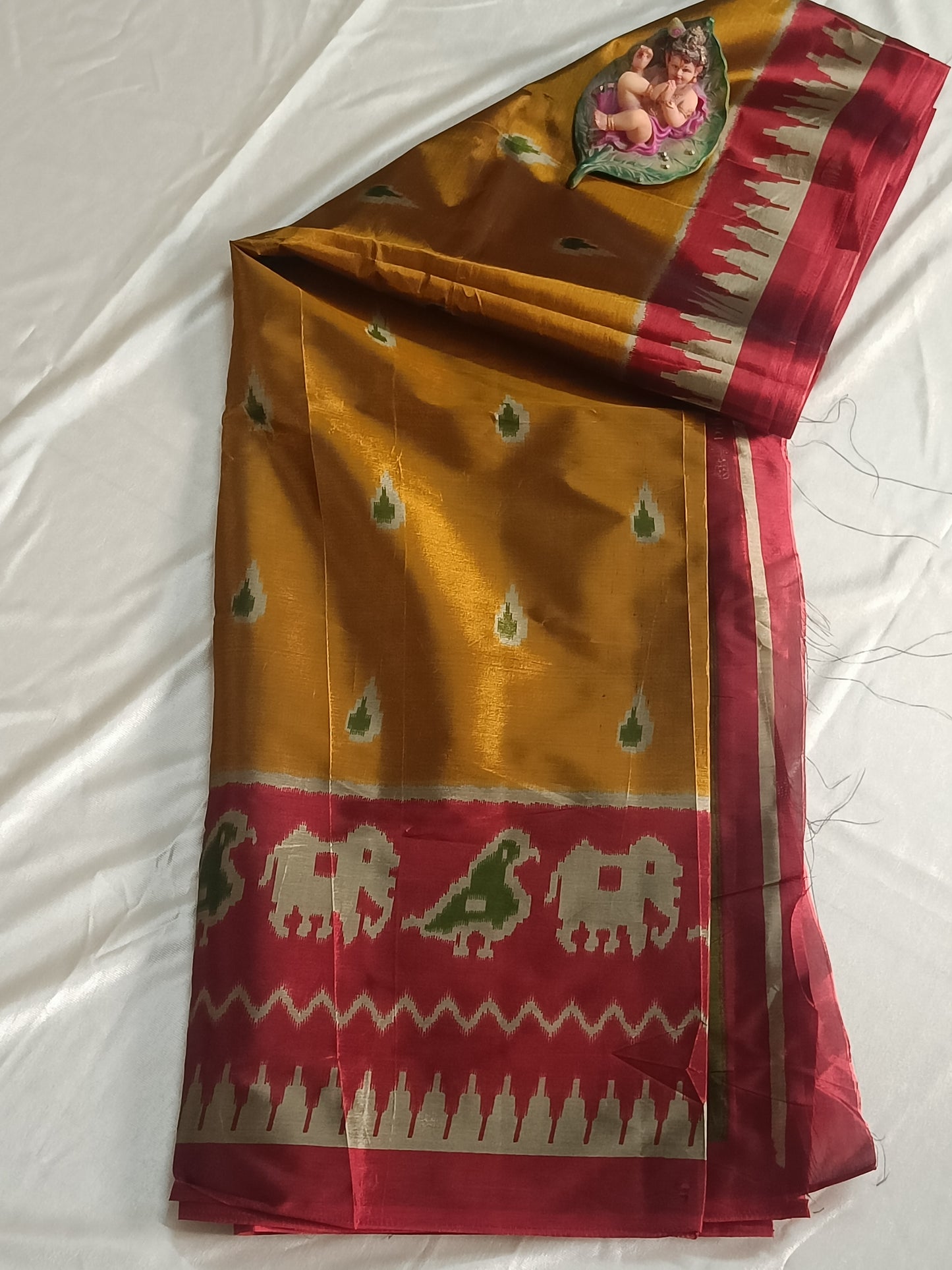 Mustard Ikkat art silk Saree (Cotton-Silk)