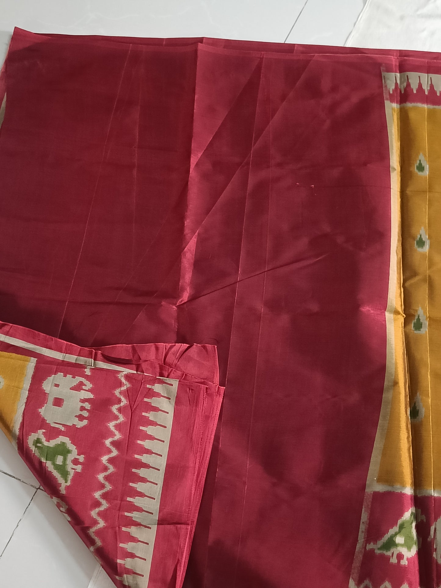 Mustard Ikkat art silk Saree (Cotton-Silk)