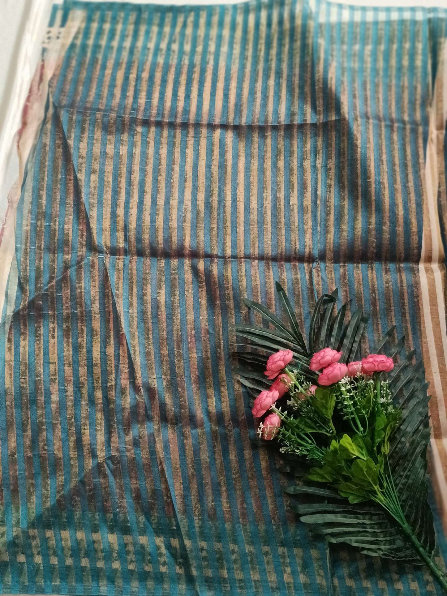 Striped maroon cotton saree with blouse